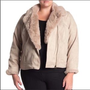Faux Fur Trimmed Moto Jacket 2X